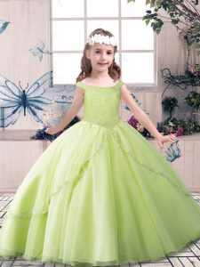 Trendy Yellow Green and Pink And White Sleeveless Beading Floor Length Kids Formal Wear