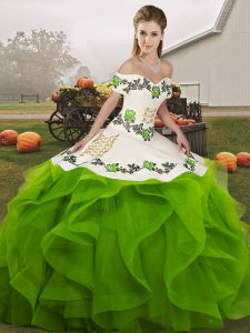 Green Ball Gowns Embroidery and Ruffles Vestidos de Quinceanera Lace Up Tulle Sleeveless Floor Length