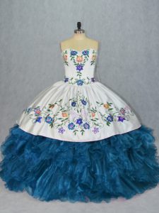 Luxury Sweetheart Sleeveless Lace Up Vestidos de Quinceanera Blue Organza