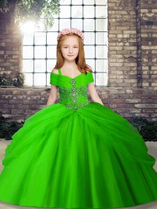Stunning Floor Length Lace Up Kids Formal Wear for Party and Sweet 16 and Wedding Party with Beading