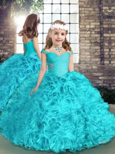 Customized Aqua Blue Sleeveless Organza Lace Up Pageant Gowns For Girls for Party and Wedding Party
