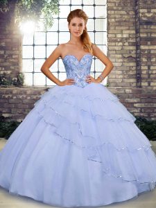 Flare Lavender Quinceanera Gowns Sweetheart Sleeveless Brush Train Lace Up