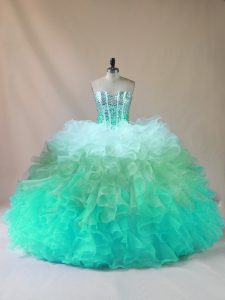 Sweetheart Sleeveless Tulle Quinceanera Dresses Beading and Ruffles Lace Up