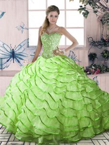Custom Designed Yellow Green Ball Gowns Ruffled Layers Sweet 16 Quinceanera Dress Lace Up Organza Sleeveless