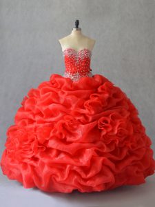 Custom Designed Sleeveless Lace Up Floor Length Pick Ups and Hand Made Flower Sweet 16 Dress