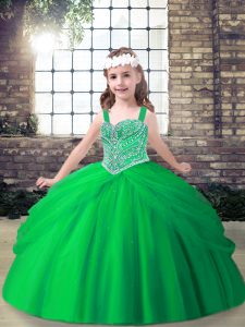 Lace Up Straps Beading and Pick Ups Pageant Gowns For Girls Tulle Sleeveless