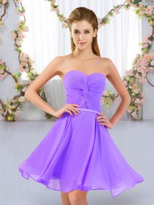 Dramatic Lavender Chiffon Lace Up Vestidos de Damas Sleeveless Mini Length Ruching