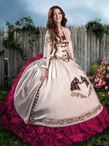Sophisticated Hot Pink Lace Up Quinceanera Dress Embroidery and Ruffles Sleeveless Floor Length
