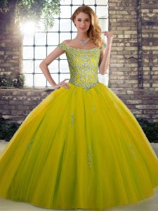 Fabulous Off The Shoulder Sleeveless Tulle 15 Quinceanera Dress Beading Lace Up