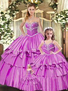 Edgy Lilac Quinceanera Dress Sweet 16 and Quinceanera with Beading and Ruffled Layers Sweetheart Sleeveless Lace Up