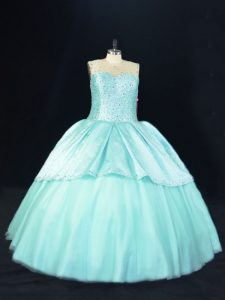 Fitting Sleeveless Beading Lace Up Ball Gown Prom Dress