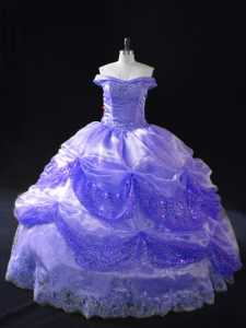 Top Selling Floor Length Lavender Ball Gown Prom Dress Organza Sleeveless Beading and Pick Ups