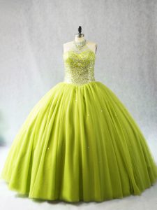 Fine Beading Sweet 16 Dress Yellow Green Lace Up Sleeveless