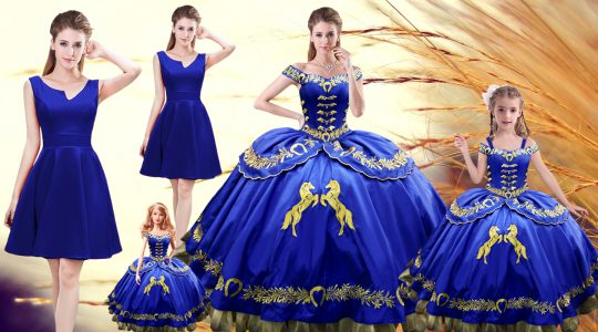 Vintage Royal Blue Off The Shoulder Neckline Embroidery Quinceanera Dresses Sleeveless Lace Up