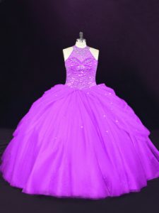 Amazing Purple 15 Quinceanera Dress Tulle Sleeveless Beading