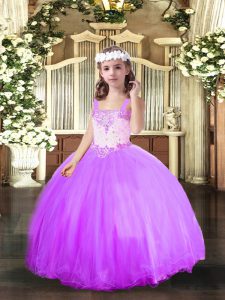 Sweet Lavender Sleeveless Beading Floor Length Girls Pageant Dresses