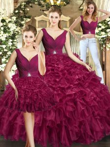 Superior Sleeveless Backless Floor Length Ruffles 15 Quinceanera Dress