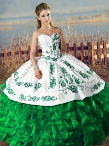 Dark Green Sweetheart Neckline Embroidery and Ruffles 15th Birthday Dress Lace Up