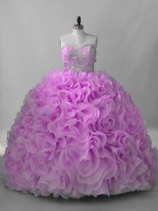 Lilac Sleeveless Beading Lace Up Ball Gown Prom Dress