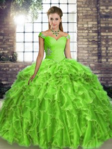 Sweet Sleeveless Beading and Ruffles Lace Up Quinceanera Gowns