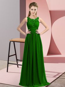 Dark Green Chiffon Zipper Court Dresses for Sweet 16 Sleeveless Floor Length Beading and Appliques