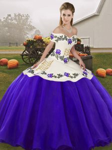 Chic White And Purple Sleeveless Embroidery Floor Length Quinceanera Dresses