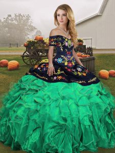 Off The Shoulder Sleeveless Organza 15 Quinceanera Dress Embroidery and Ruffles Lace Up