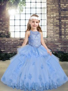 Lavender Kids Formal Wear Party and Wedding Party with Appliques Scoop Sleeveless Lace Up