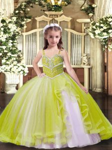 Beauteous Ball Gowns Girls Pageant Dresses Yellow Green Straps Tulle Sleeveless Floor Length Lace Up