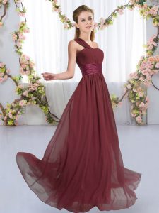 Ruching Damas Dress Burgundy Lace Up Sleeveless Floor Length