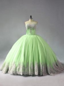 Tulle Sleeveless Sweet 16 Quinceanera Dress Court Train and Beading and Appliques