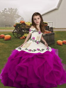 Custom Made Floor Length Ball Gowns Sleeveless Fuchsia Kids Pageant Dress Lace Up