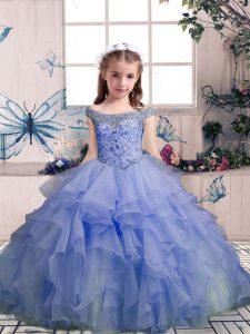 Beautiful Lavender Ball Gowns Beading and Ruffles Little Girls Pageant Dress Wholesale Lace Up Organza Sleeveless Floor Length