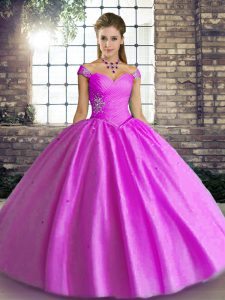 Discount Lilac Tulle Lace Up Quinceanera Gown Sleeveless Floor Length Beading