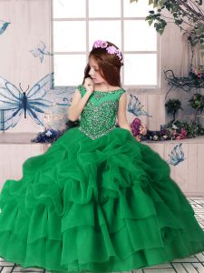 Simple Green Little Girls Pageant Gowns Party and Military Ball and Wedding Party with Beading and Pick Ups Scoop Sleeveless Zipper
