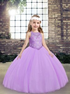 Excellent Lavender Scoop Lace Up Beading Pageant Dress for Teens Sleeveless