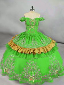 Charming Sleeveless Floor Length Embroidery Lace Up Quinceanera Dress with Green