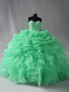Attractive Apple Green Sleeveless Floor Length Beading and Ruffles and Pick Ups Lace Up 15 Quinceanera Dress