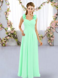 Floor Length Apple Green Court Dresses for Sweet 16 Chiffon Sleeveless Hand Made Flower