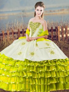 Cute Olive Green Ball Gowns Organza Sweetheart Sleeveless Beading and Ruffled Layers Floor Length Lace Up 15 Quinceanera Dress