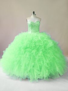 Wonderful Floor Length Ball Gown Prom Dress Tulle Sleeveless Beading and Ruffles