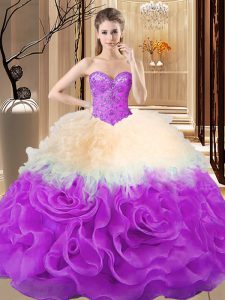 Sweetheart Sleeveless Lace Up 15th Birthday Dress Multi-color Fabric With Rolling Flowers