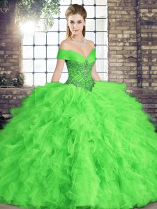 Popular Sleeveless Beading and Ruffles Floor Length Quince Ball Gowns