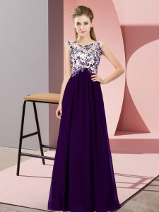 Spectacular Empire Quinceanera Court Dresses Purple Scoop Chiffon Sleeveless Floor Length Zipper