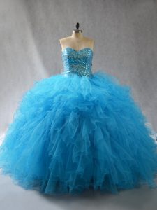 Custom Made Baby Blue Sleeveless Tulle Lace Up 15 Quinceanera Dress for Sweet 16 and Quinceanera