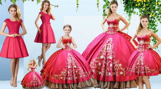 Charming Hot Pink Sleeveless Embroidery Floor Length Quinceanera Dress