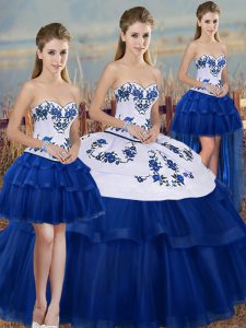 Noble Royal Blue Sleeveless Embroidery and Bowknot Floor Length Sweet 16 Dresses