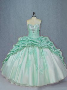 Admirable Apple Green Ball Gowns Beading and Pick Ups Ball Gown Prom Dress Lace Up Organza and Taffeta Sleeveless