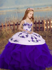 Purple Pageant Dress Wholesale Party and Sweet 16 and Wedding Party with Embroidery and Ruffles Straps Sleeveless Lace Up