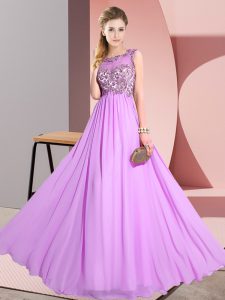 Scoop Sleeveless Backless Dama Dress for Quinceanera Lilac Chiffon